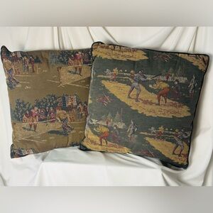 Vintage Tapestry Pillows Sporting Scene - baseball & tennis set of 2!